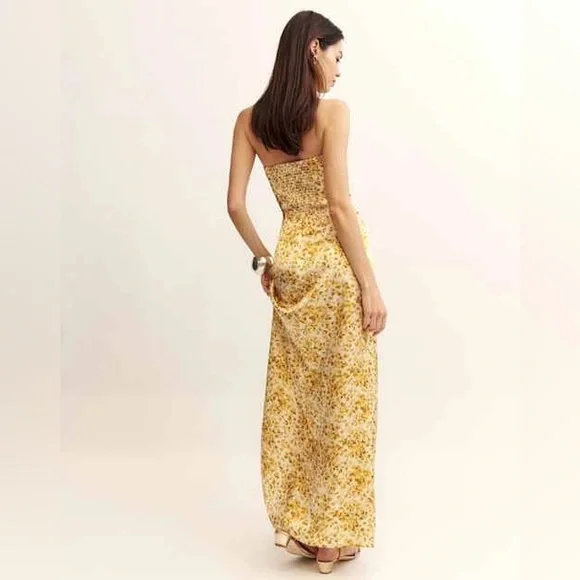 Reformation Barrow Silk Dress In Goldfinch NEW